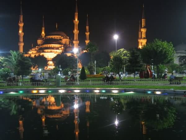Side Picture Of The Blue Mosque At Night