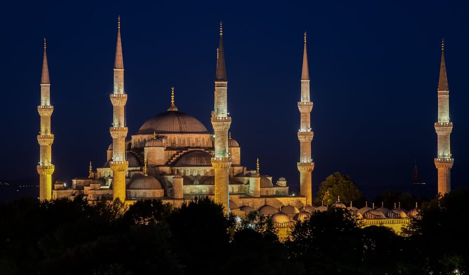 Side View Of The Blue Mosque At Night