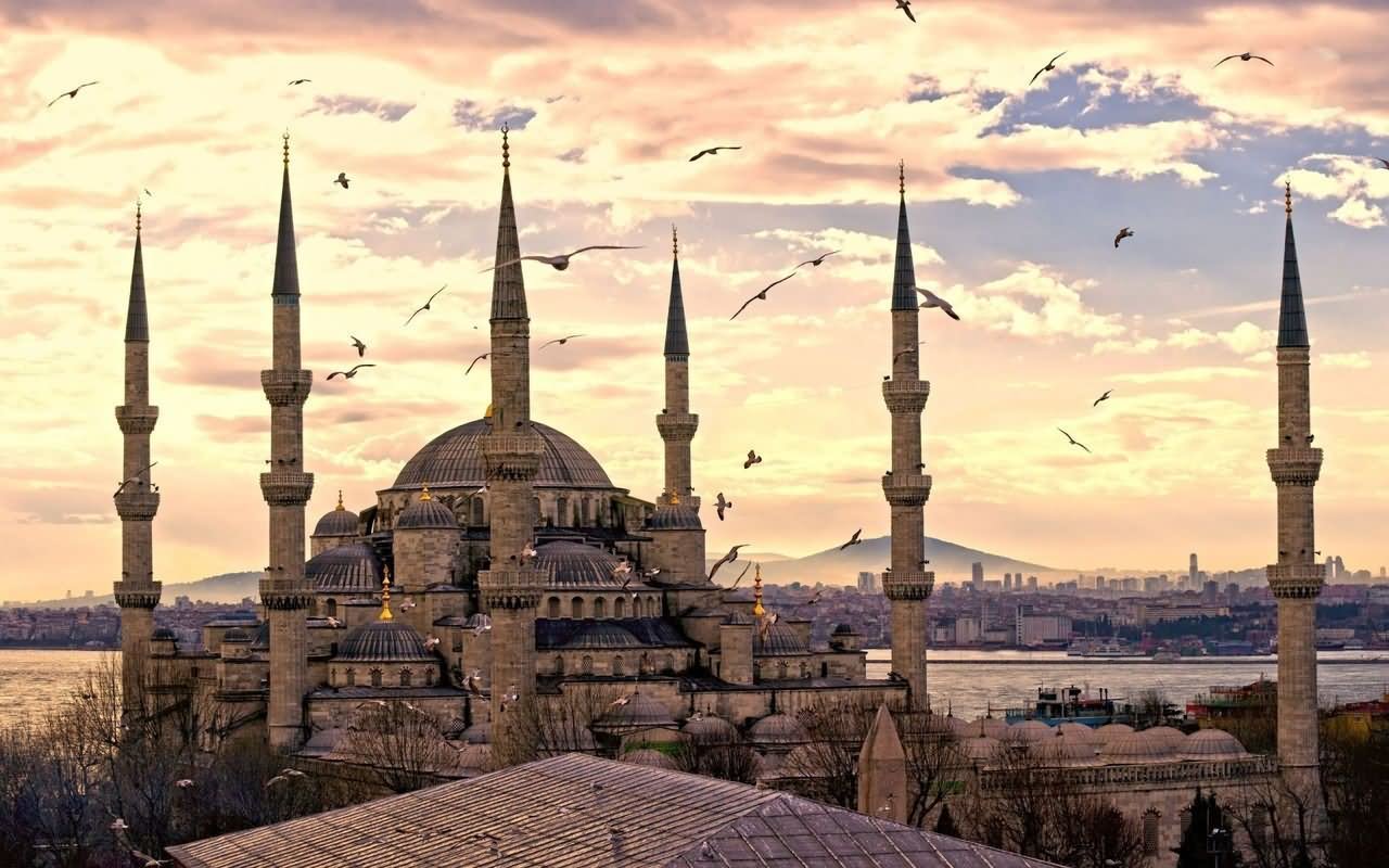 Side View Of The Blue Mosque During Sunset