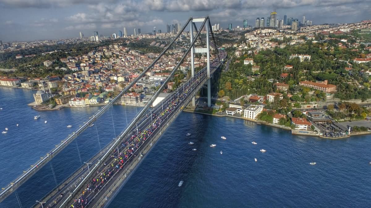 Side View Of The Bosphorus Bridge In Istanbul