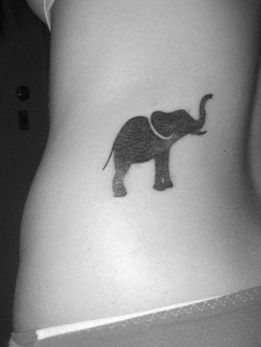 Silhouette Elephant Trunk Up Tattoo Design For Side Rib