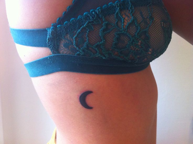 Silhouette Half Moon Tattoo On Girl Right Side Rib