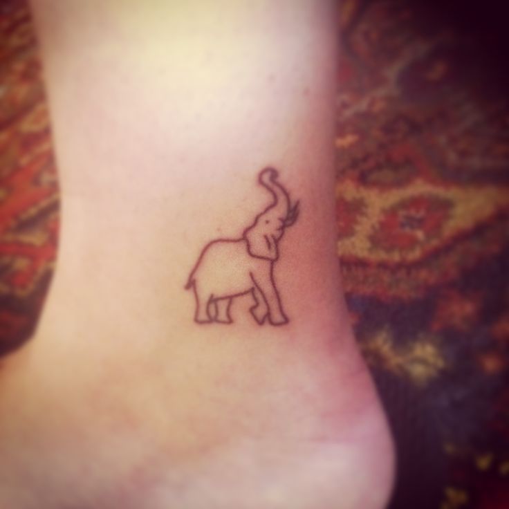 Simple Black Outline Elephant Tattoo Design For Ankle