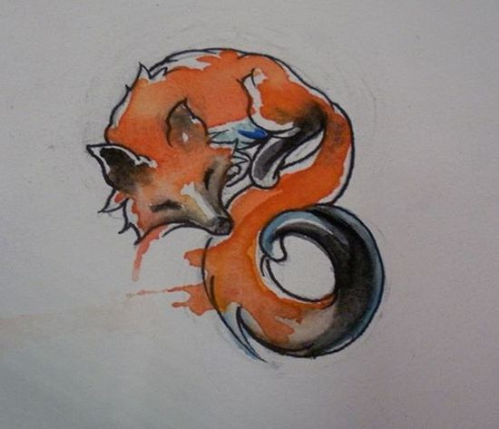 Simple Watercolor Fox Tattoo Design