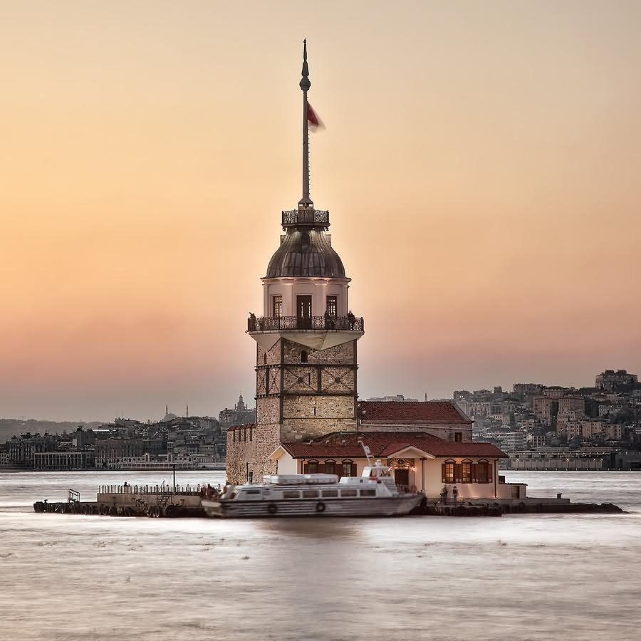Sunset View Of Maiden's Tower In Istanbul