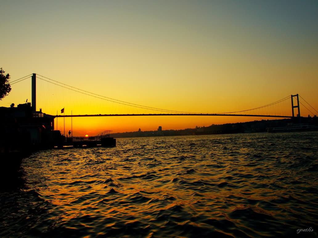 Sunset View Of The Bosphorus Bridge In Istanbul
