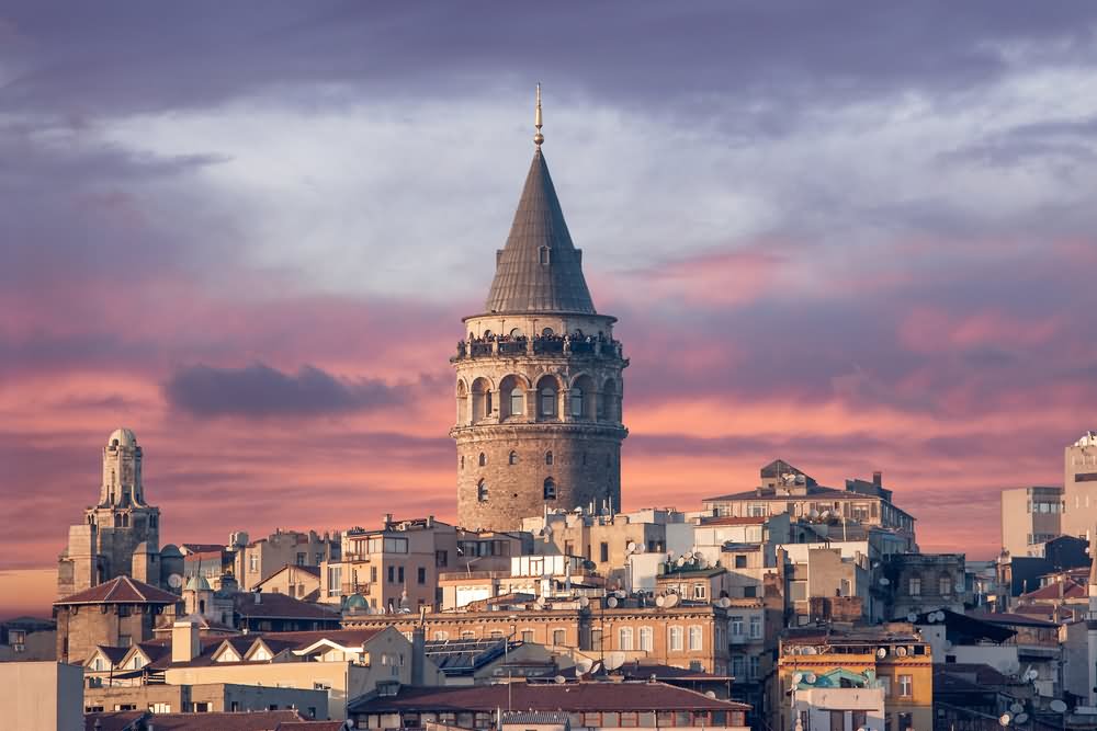 Sunset View Of The Galata Tower In Istanbul
