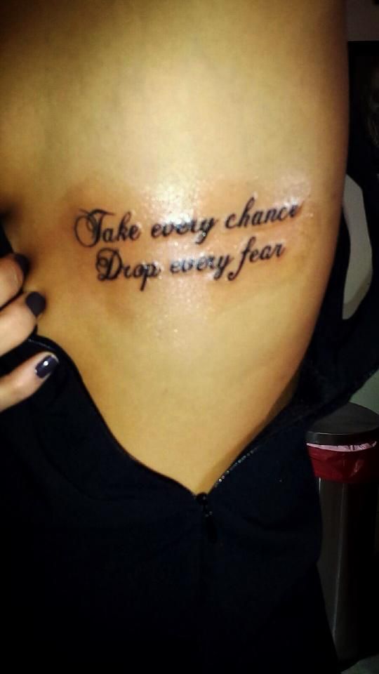 Take Every Chance Drop Every Chance Lettering Tattoo On Girl Side Rib