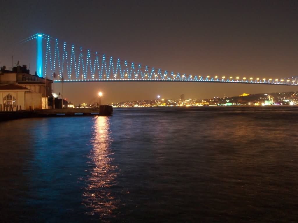 The Asian Side Of The Bosphorus Bridge At Night