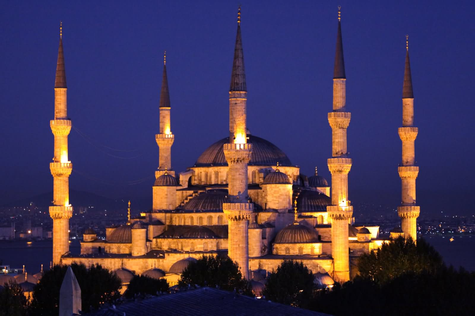 The Blue Mosque Lit Up At Night