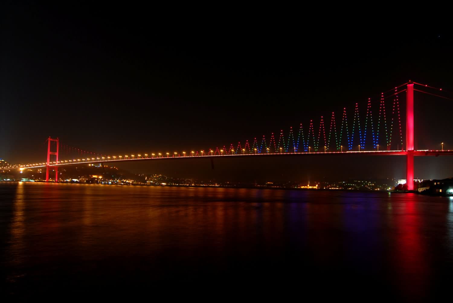 The Bosphorus Bridge Looks Beautiful In Red Lights At Night