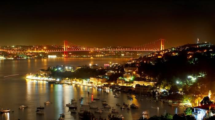 The Bosphorus Bridge Night View Across The Bosphorus River