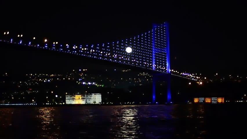 The Bosphorus Bridge Night View With Moon