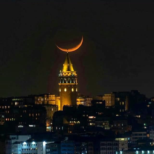 The Galata Tower Beautiful Night View Half Moon