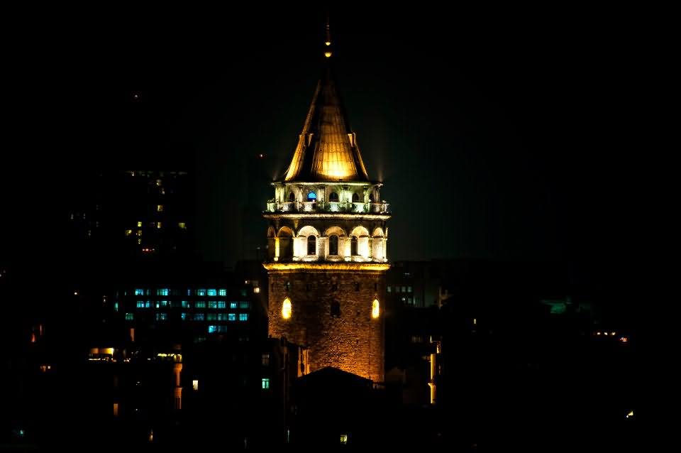 The Galata Tower Lit Up At Night