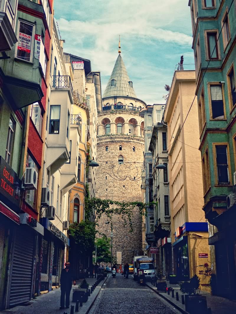 The Galata Tower View From Street