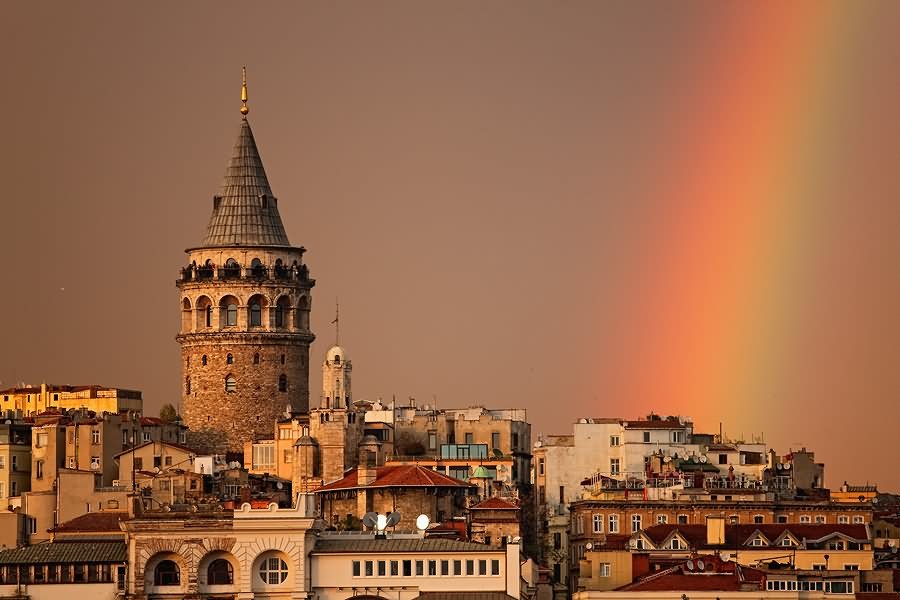 The Galata Tower With Rainbow Picture