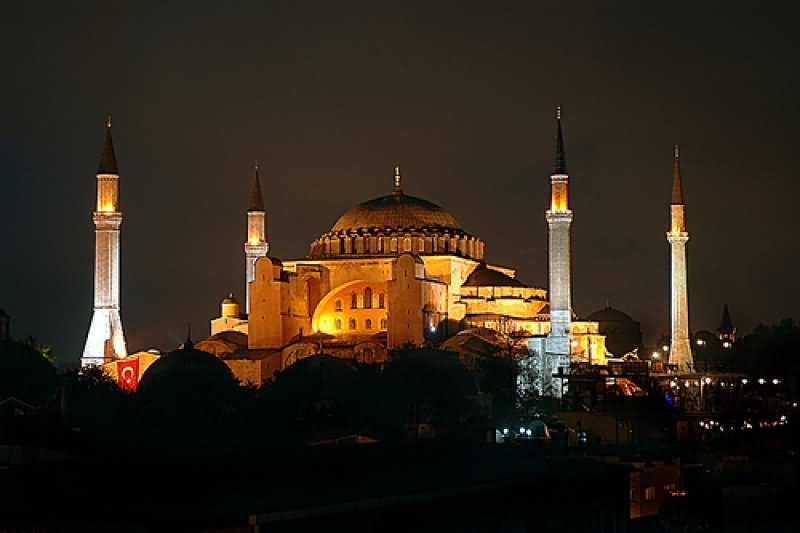 The Hagia Sophia Illuminated At Night