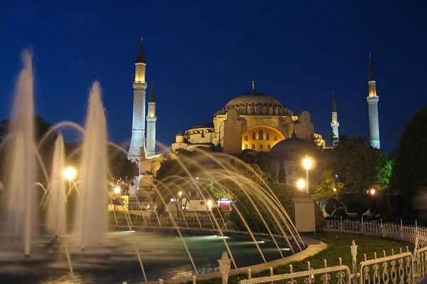 The Hagia Sophia View From Fountain Night View