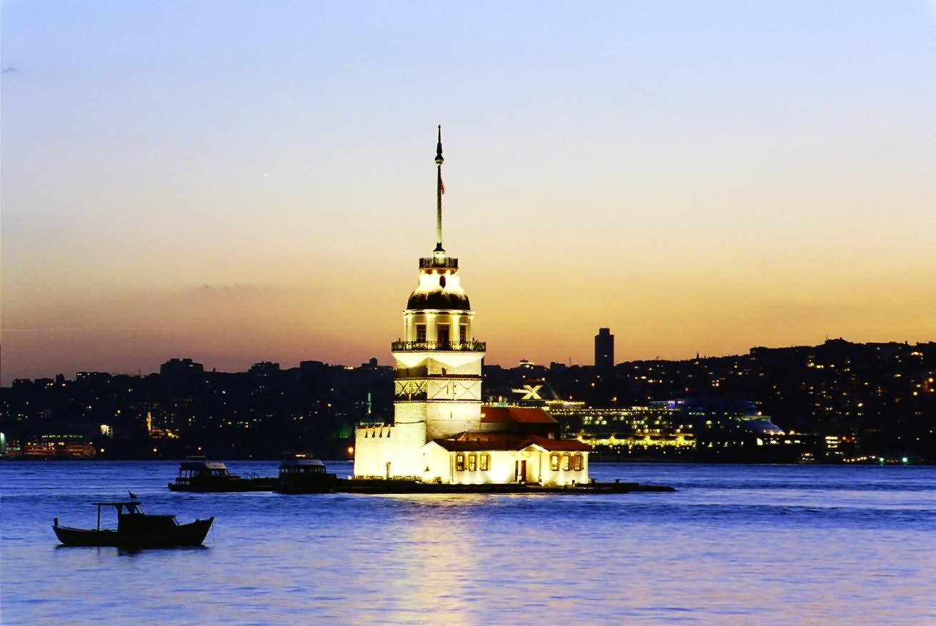 The Maiden's Tower Lit Up At Night Photo