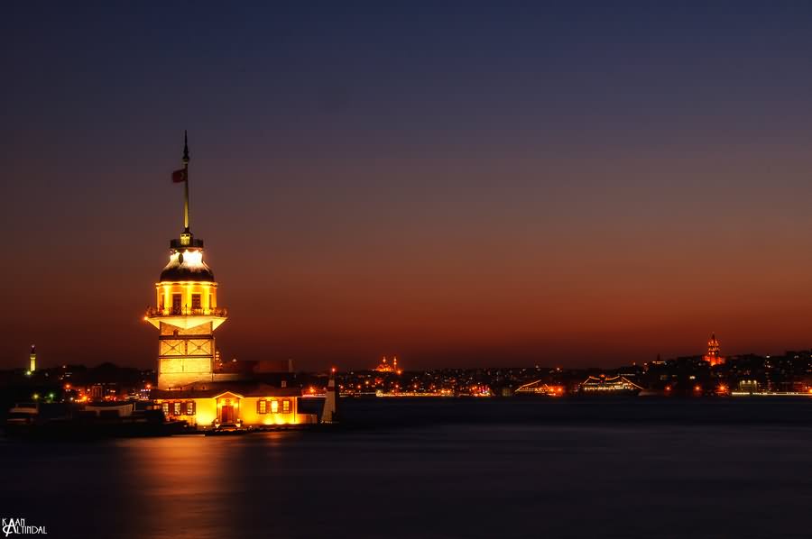 The Maiden's Tower Lit Up At Night Picture