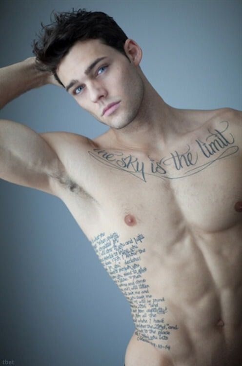 The Sky Is The Limit Quote Tattoo On Man Chest