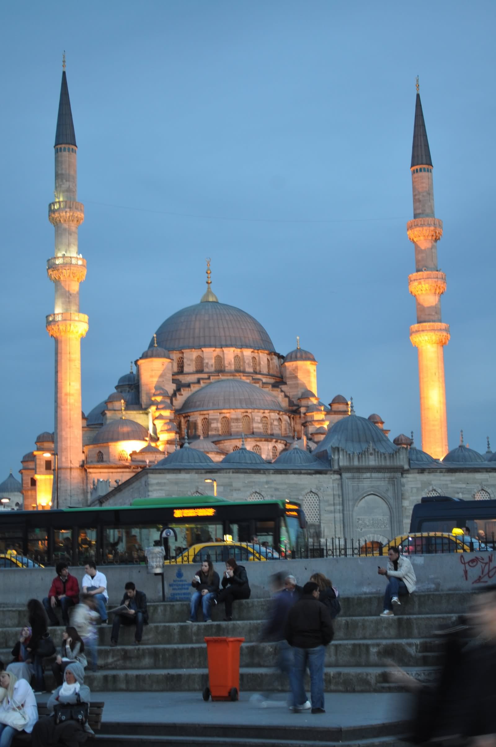The Yeni Cami Mosque Lit Up At Night