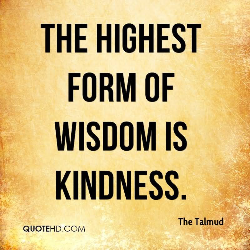 The highest form of wisdom is kindness.  - The Talmud