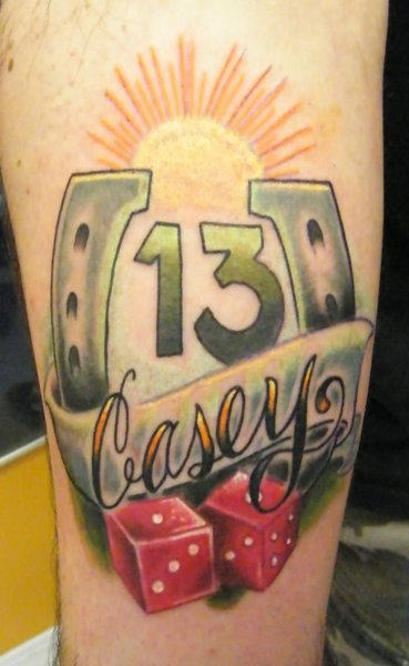 Thirteen Number Horseshoe Tattoo With Casey Banner Tattoo