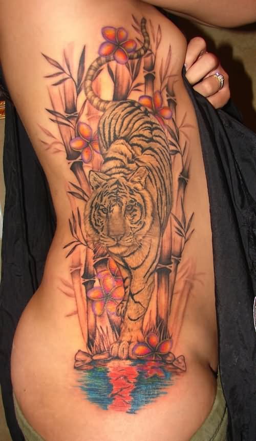 Tiger Tattoo On Girl Right Side Rib