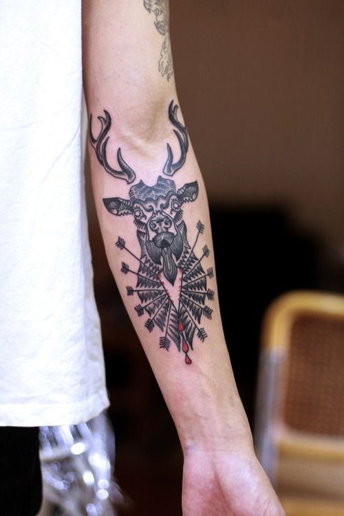 Traditional Deer Tattoo On Left Forearm