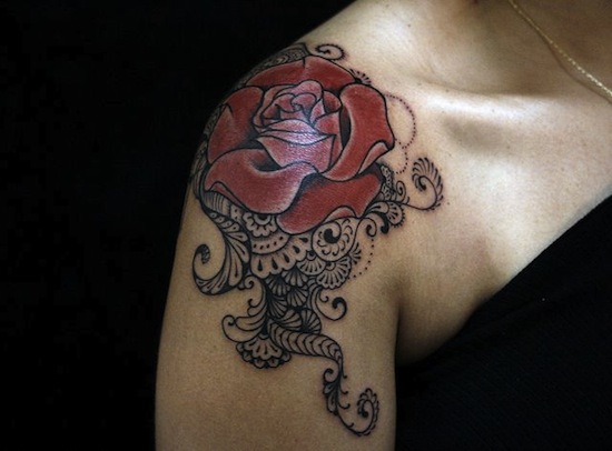 Traditional Shoulder Flower Tattoo