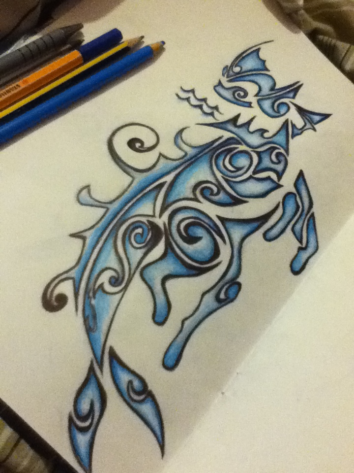 Tribal Blue Aquarius Mermaid Tattoo Design