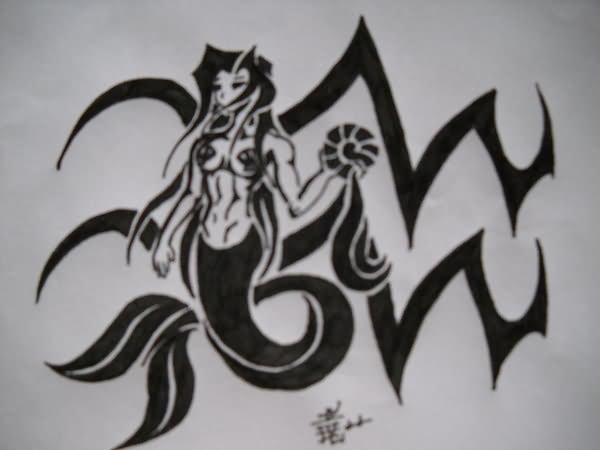 Tribal Cute Aquarius Tattoo Design by DragonGirl Lucky