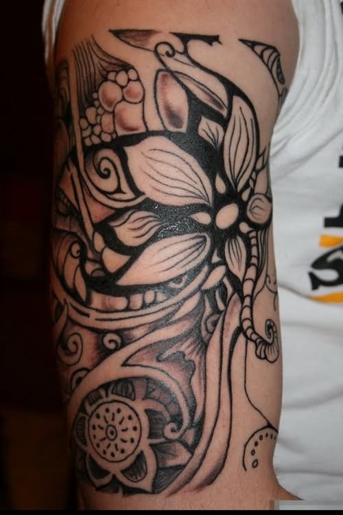 Tribal Flower Half Sleeve Tattoo For Men