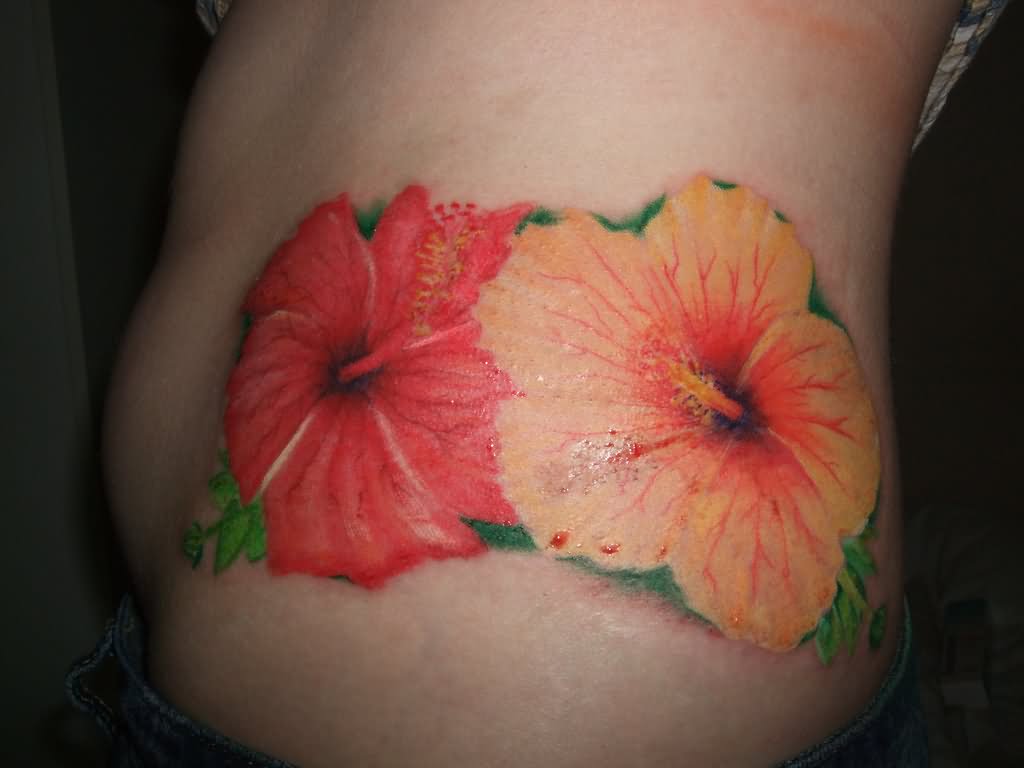 Two Hibiscus Flower Tattoo Design For Side Rib