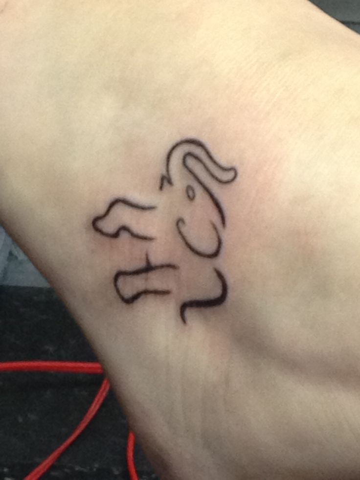Unique Black Outline Elephant Trunk Up Tattoo On Foot