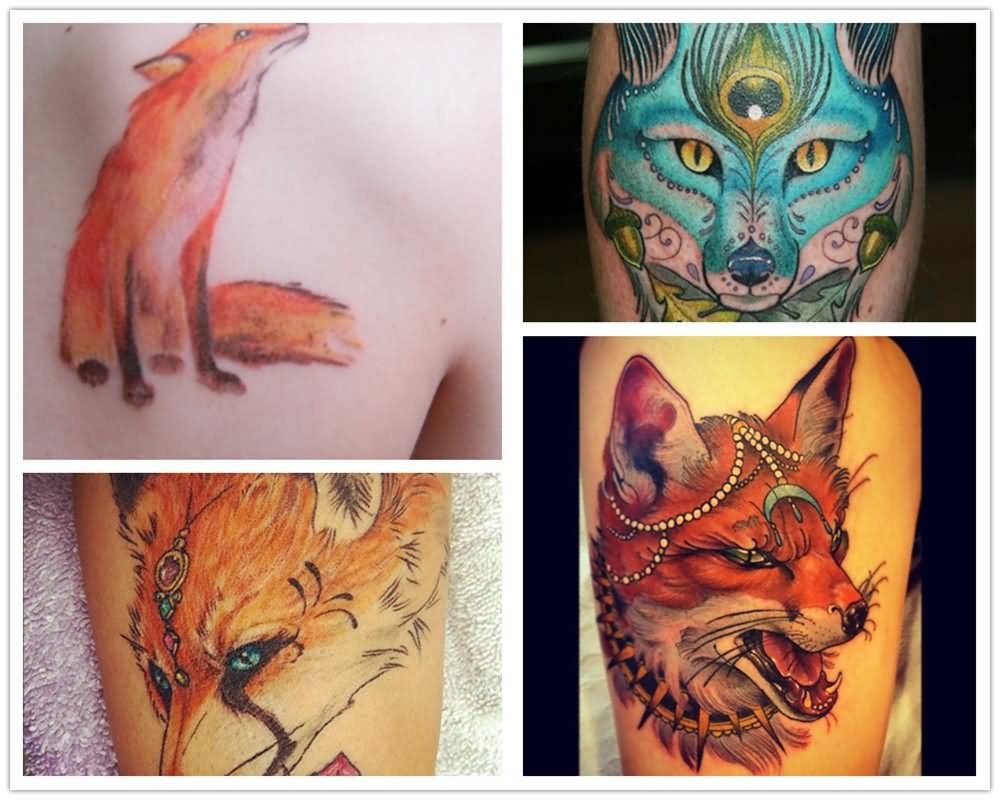 Unique Four Watercolor Fox Tattoo Design