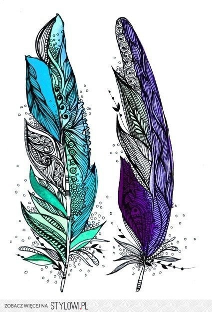 Unique Two Watercolor Feathers Tattoo Design