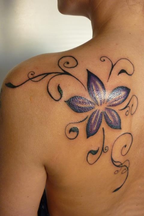 Vine Flower Tattoo On Left Shoulder