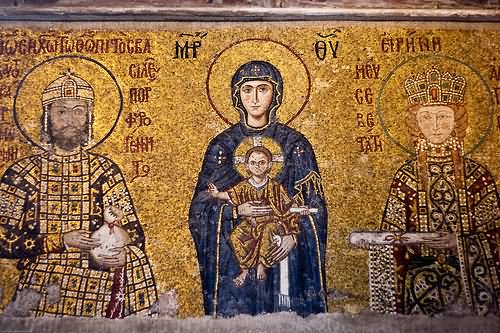 Virgin Marry And Jesus Christ Mosaic Inside The Hagia Sophia