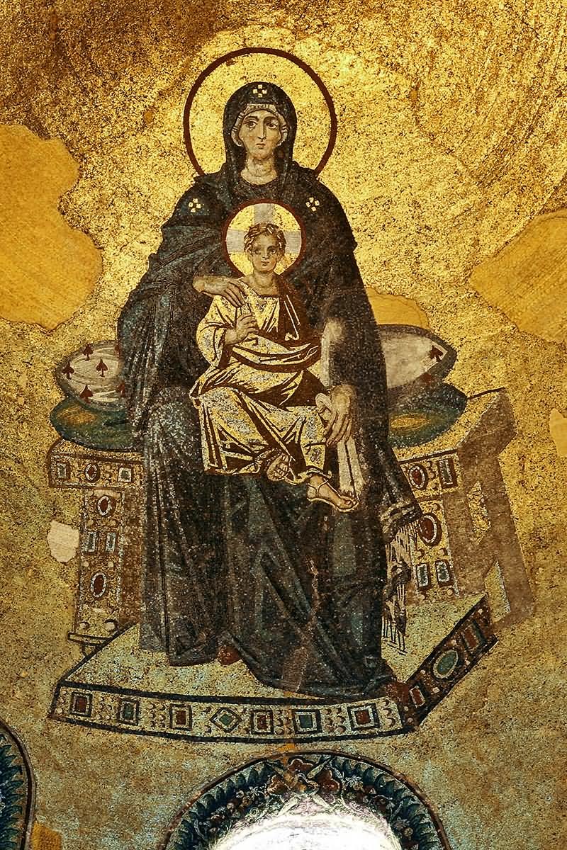 Virgin Mother And Christ As Child Mosaic Inside The Hagia Sophia