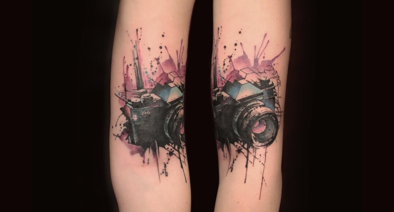 Watercolor 3D Camera Tattoo Design For Sleeve By Gene Coffey