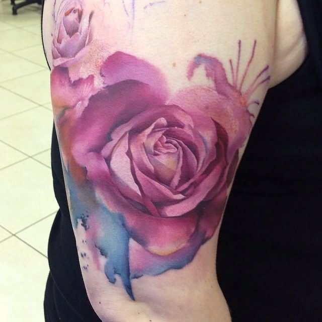 Watercolor 3D Rose Tattoo On Right Half Sleeve By Lianne Moule