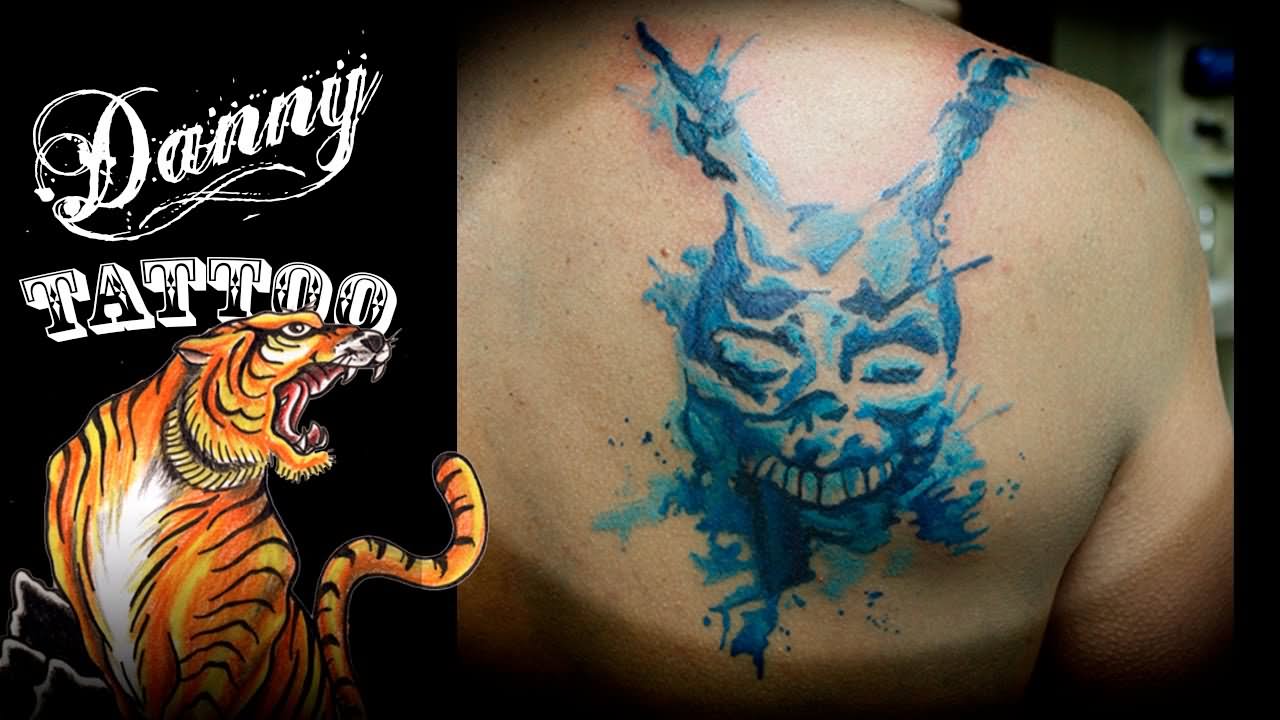 Watercolor Donnie Darko Tattoo On Upper Back