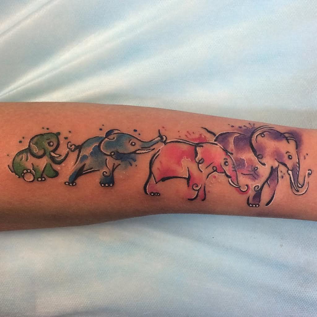 Watercolor Elephant Family Tattoo Design For Forearm