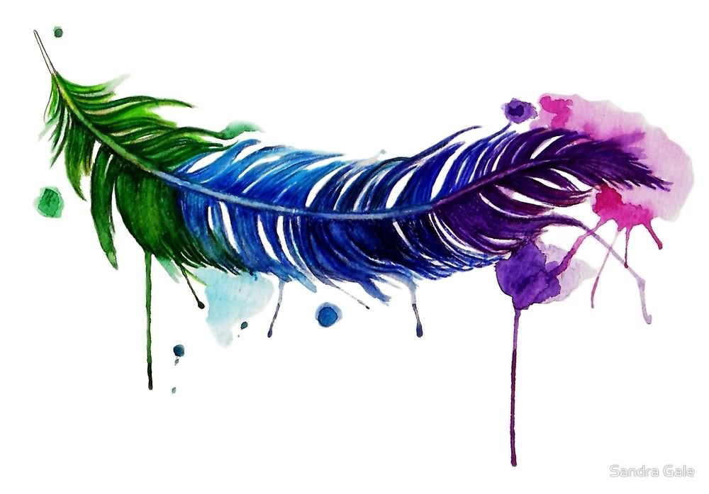 Watercolor Feather Tattoo Design By Sandra Gale