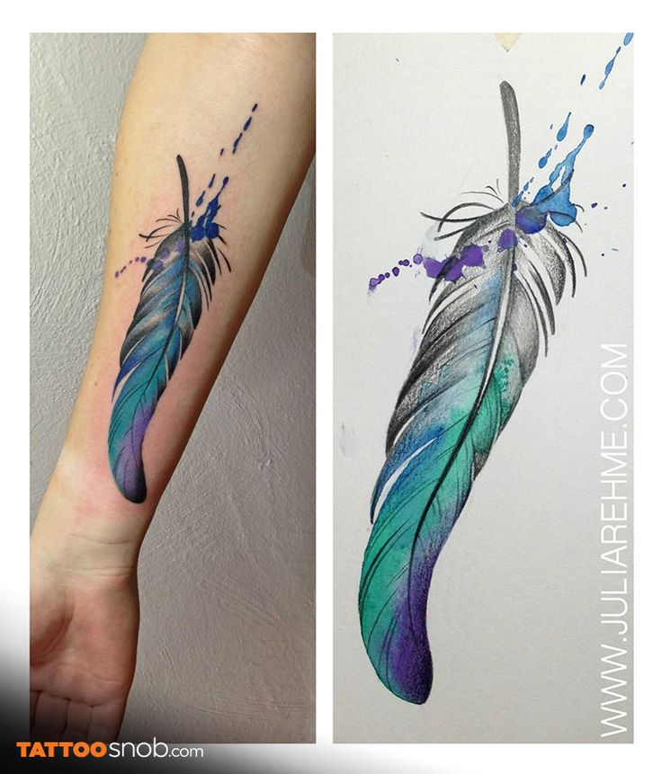 Watercolor Feather Tattoo Design For Forearm By Julia Rehme