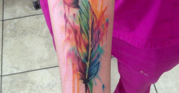 Watercolor Feather Tattoo Design For Forearm By Mike Ashworth