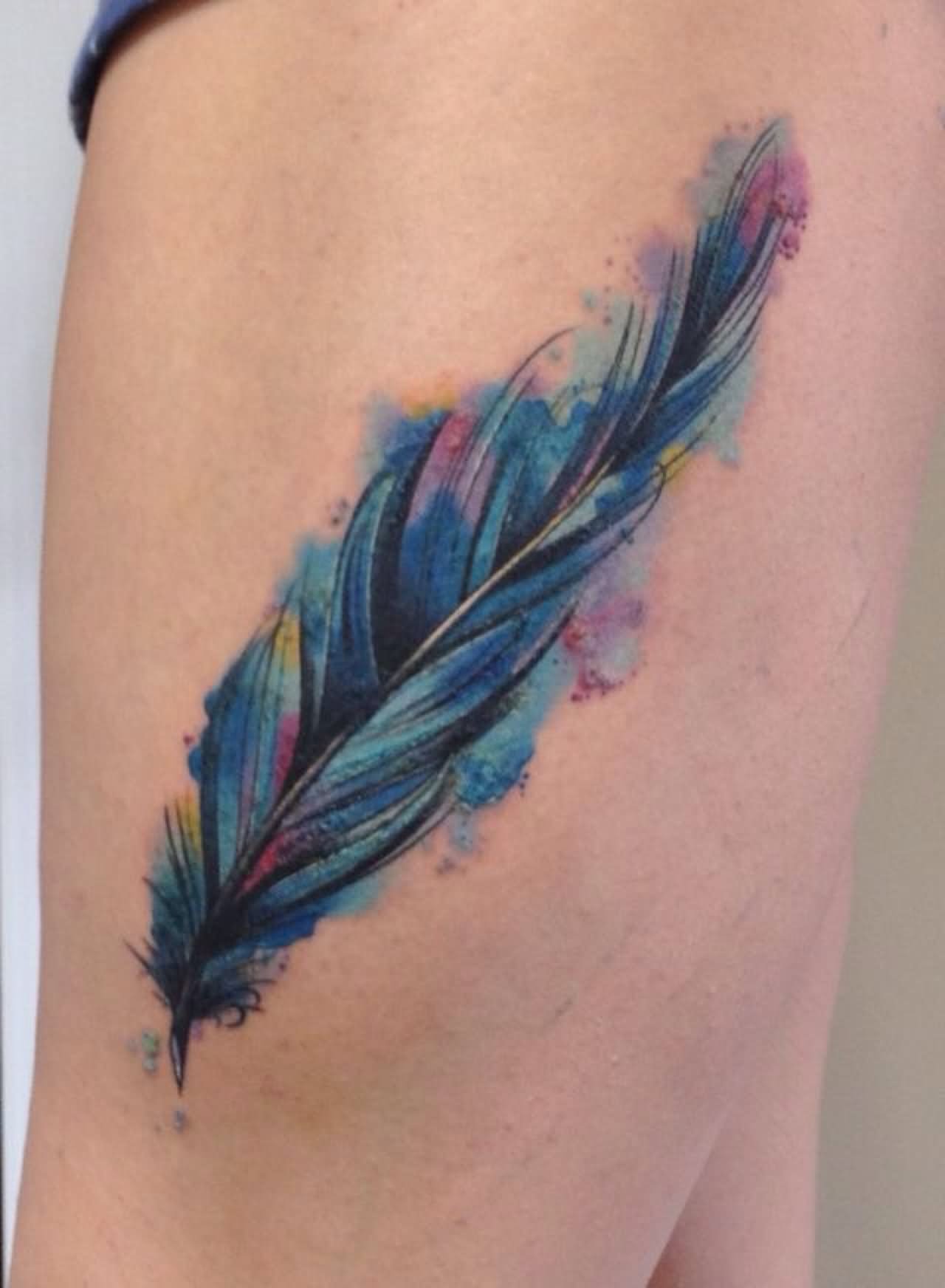 Watercolor Feather Tattoo Design For Thigh By Richard Bach